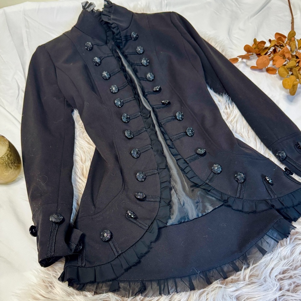 I-N-S-I-G-H-T NY | Ruffle Military Blazer With Button Detail Size 2 - Picture 3 of 12